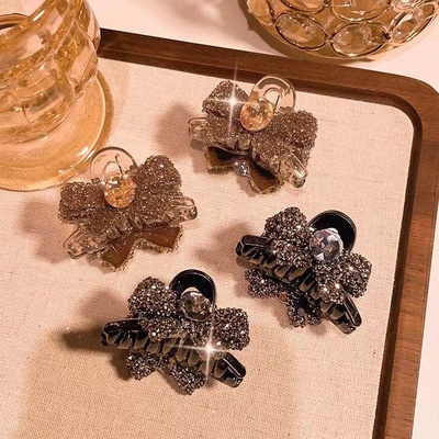 2025新款发夹女后脑勺水钻蝴蝶结小号抓夹半扎短发盘发过渡期神器