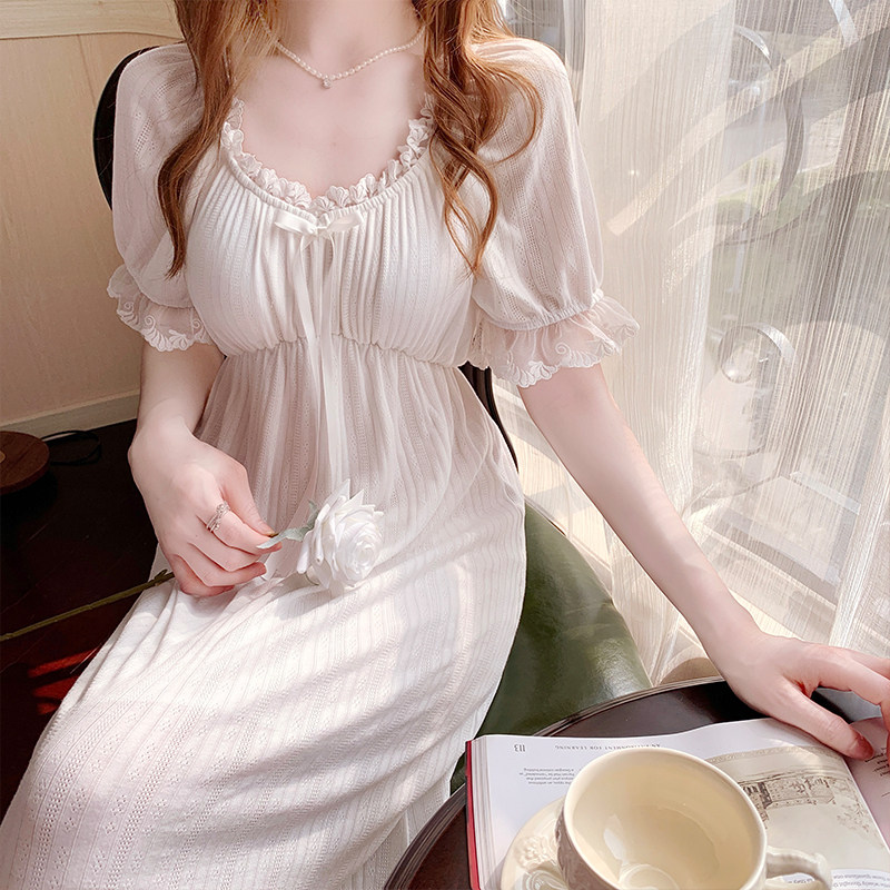 拾壹细坑条棉夏季甜美睡裙