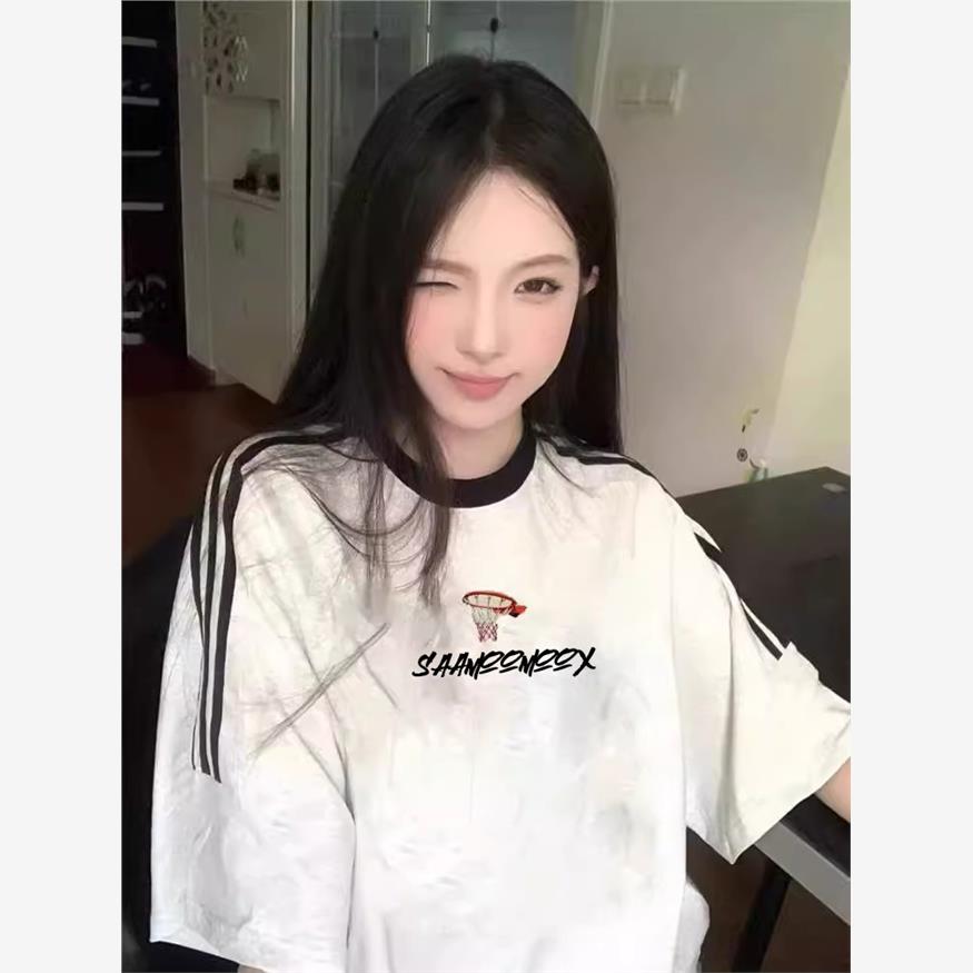 纯棉美式复古条纹短袖t恤