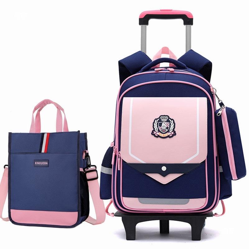 拉杆书包小学生三六滑年到级0242tj#losdy新款大容量拖车带轮儿童