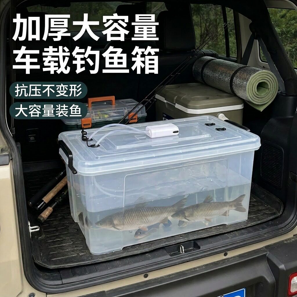 新款车载加厚大容量活鱼箱钓鱼桶装鱼箱户外透明加厚专业垂钓渔具