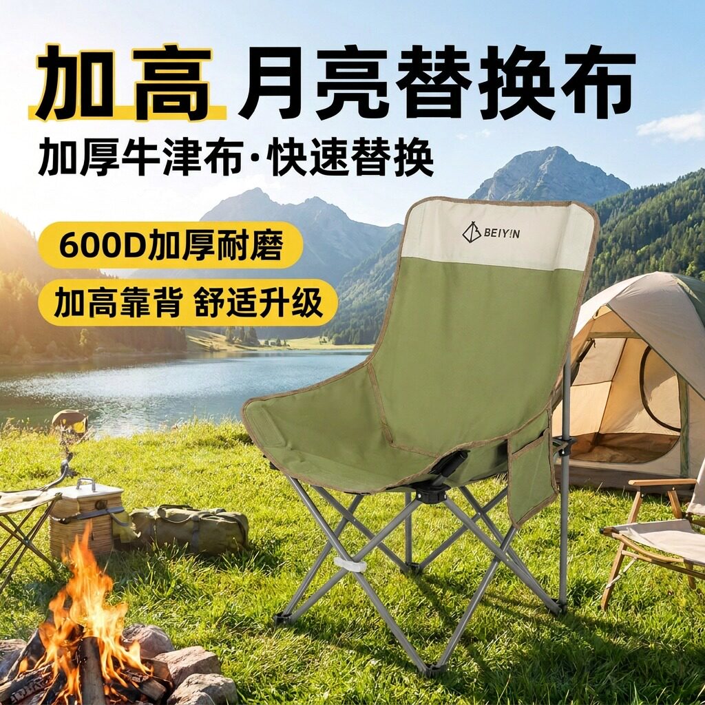 新款户外加高月亮椅折叠椅替换布钓鱼折叠椅配件牛津布便携椅面