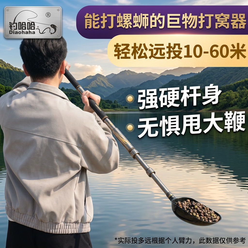 钓哈哈新款巨物泥鳅打窝勺伸缩碳素杆抛饵专用钓鱼大物远投饵勺