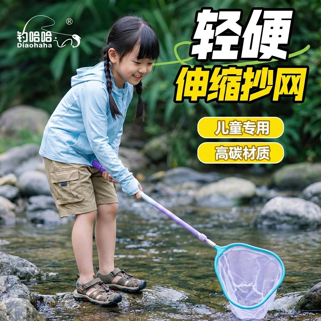 儿童捞鱼网可伸缩户外网鱼儿童抄网网兜捞鱼耐用捞小鱼抓蝴蝶网兜