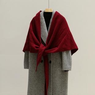挺括高级叠穿多用三角围巾办公室保暖针织羊毛披肩超大外搭配大衣