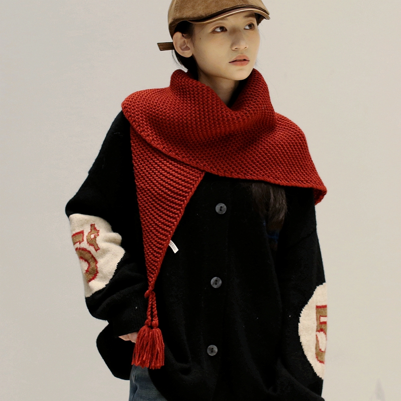 简约来回针大三角针织围巾