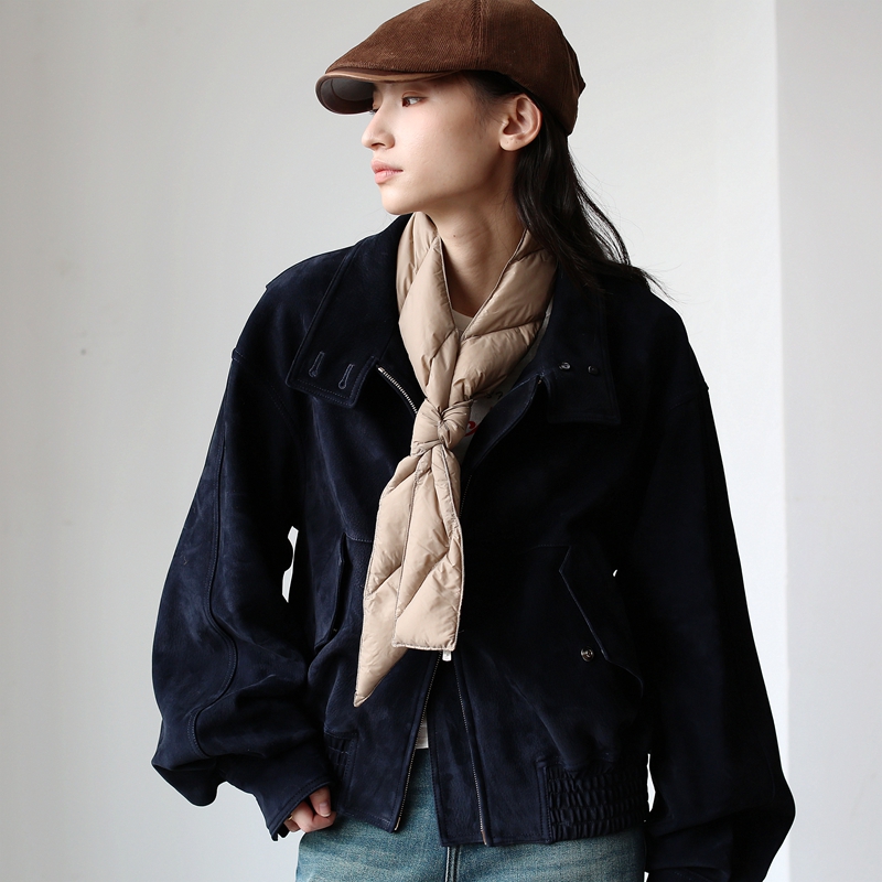 轻朋克格纹羽绒小围巾秋冬保暖