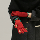 针织木耳边ins甜美毛线手套二指触屏氛围感吸睛拼色轻薄秋款 红色