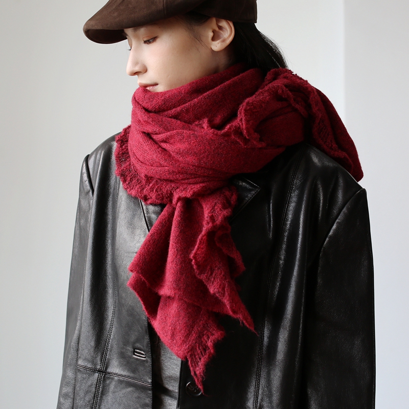 文艺木耳边流苏拼接针织围巾秋冬保暖大披肩斗篷女软绵轻盈高级感