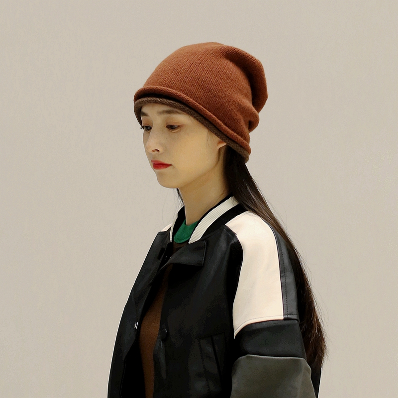 苏四香100%羊毛卷边双色拼冷帽女