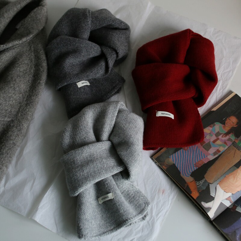 百搭红色澳洲羊毛针织围巾细节拷边高级感秋冬保暖男女礼物基本款