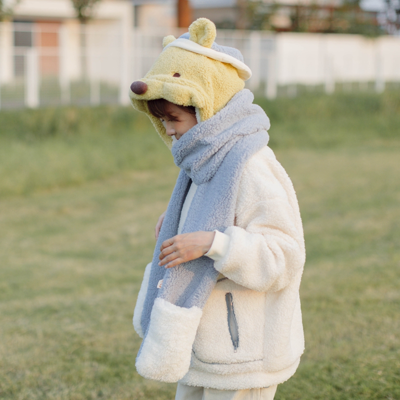 冬天防寒减龄小熊毛绒俏皮风围巾