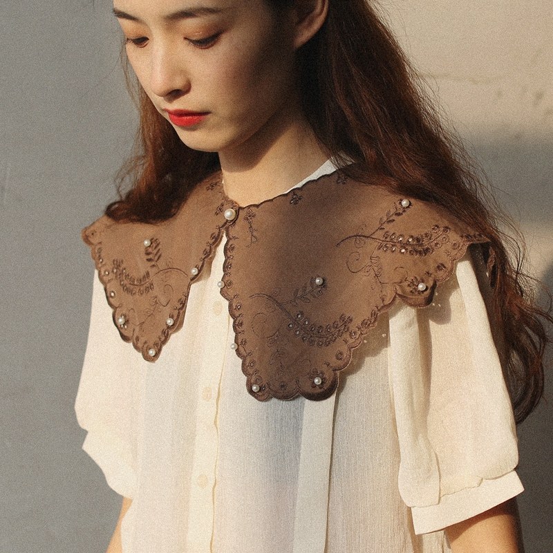 钉珠蕾丝女外搭裙子假领子高级感图片