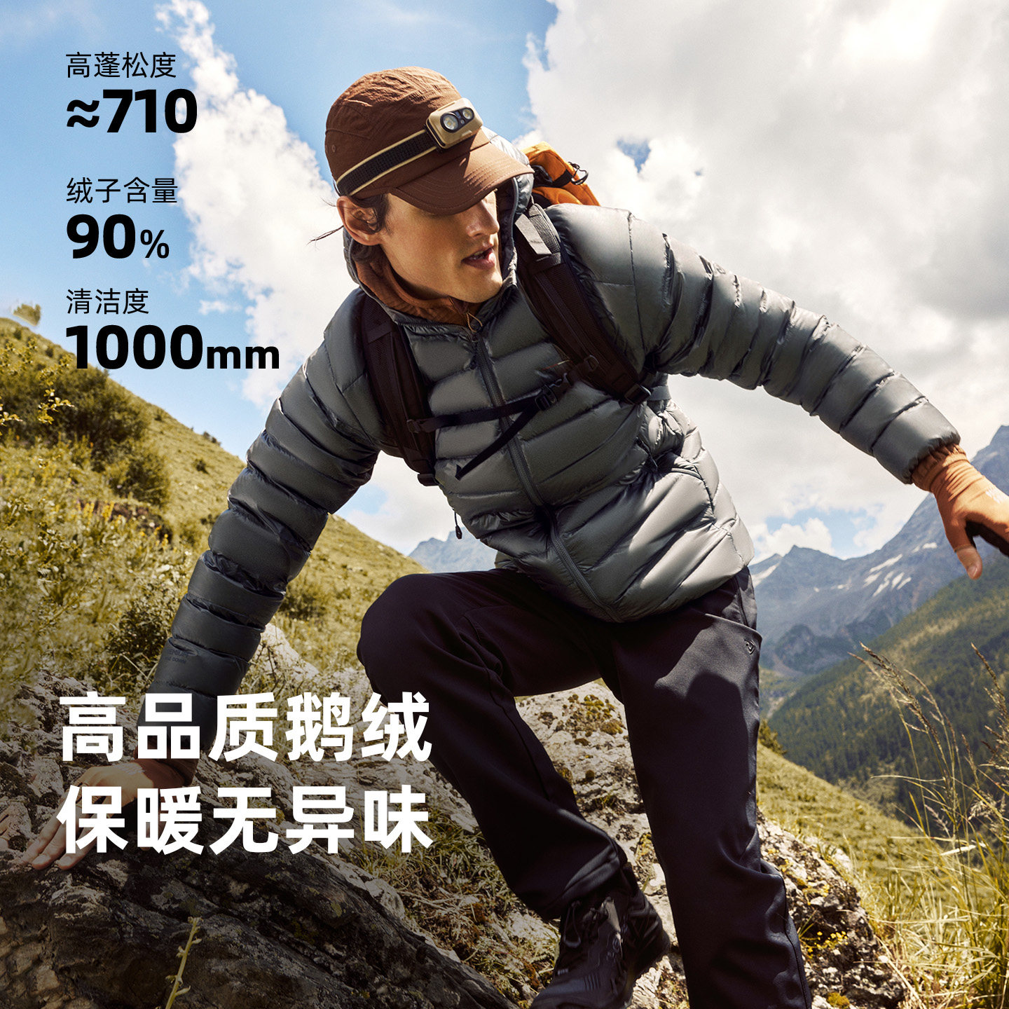 诺诗兰轻薄防风连帽鹅绒服男户外