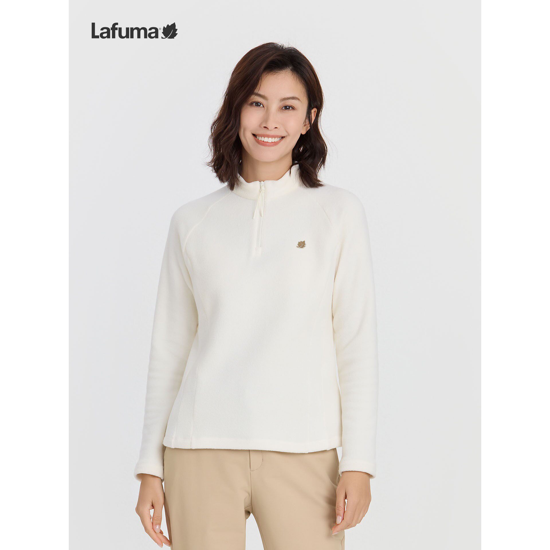 LAFUMA乐飞叶户外秋冬女士半拉链长袖T恤保暖抓绒休闲上衣