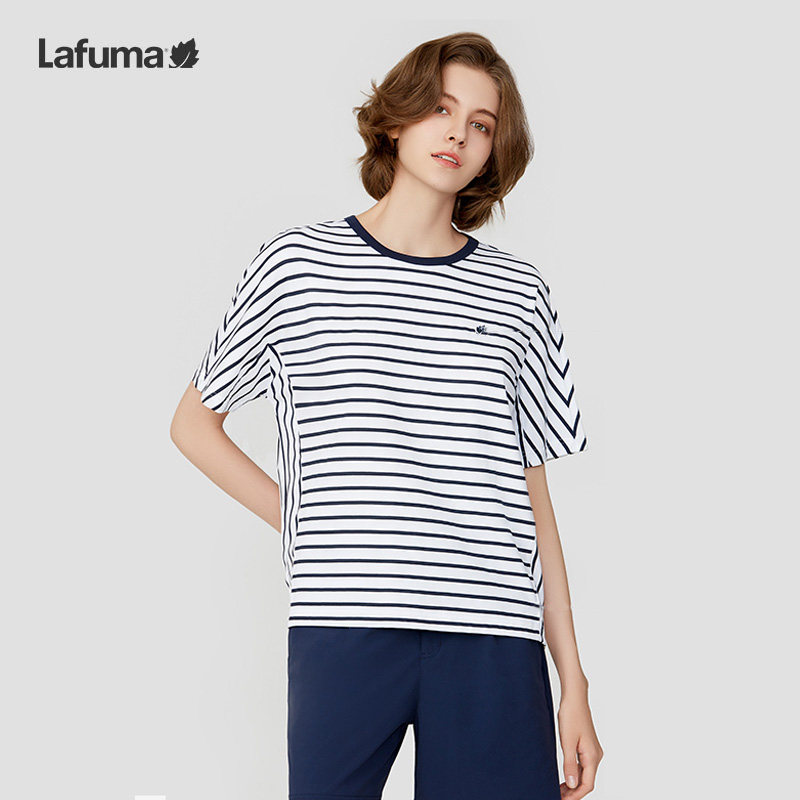 LAFUMA乐飞叶户外夏舒适条纹短袖T恤女纯棉宽松休闲上衣LFTS4BS51