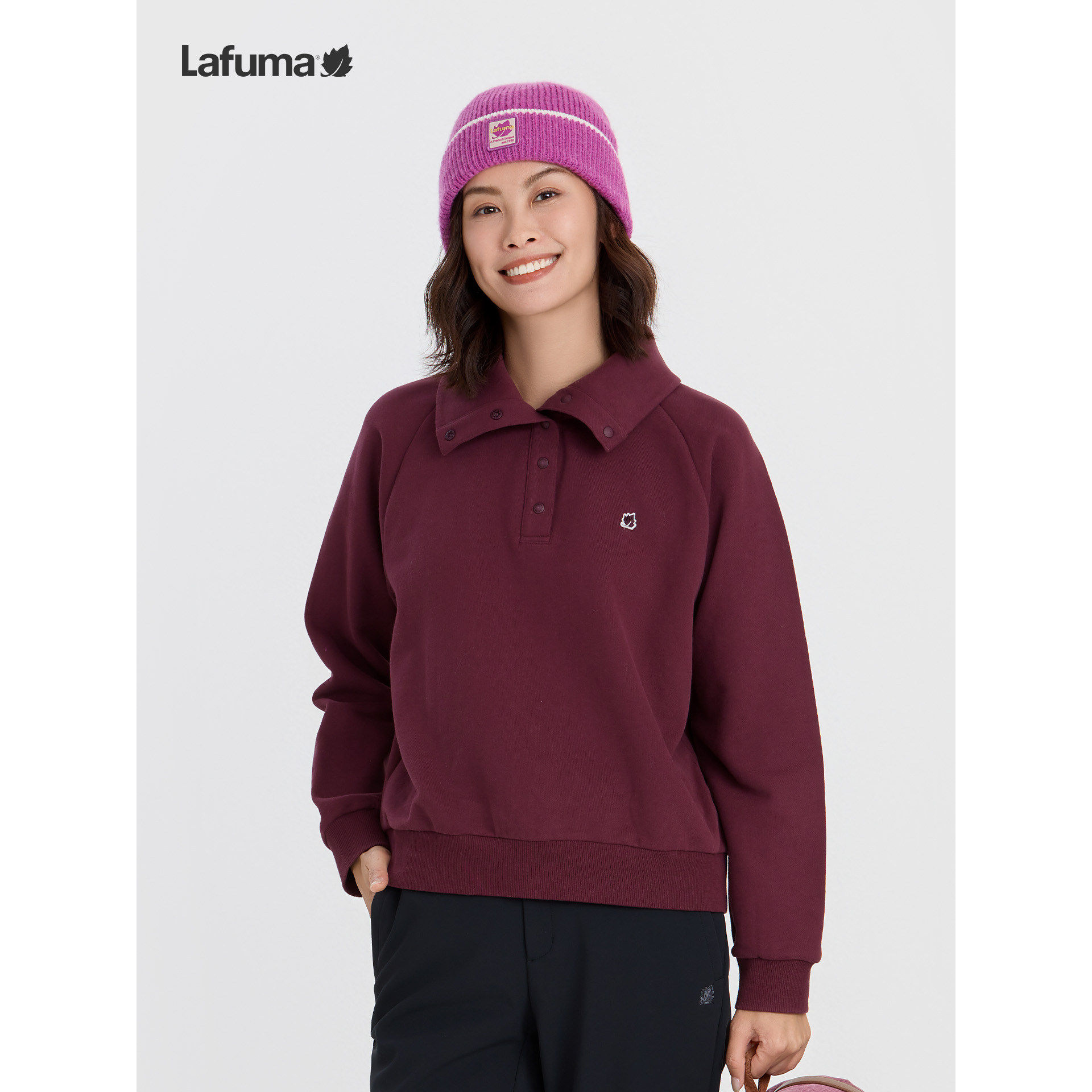 Lafuma户外秋冬女翻领套头卫衣
