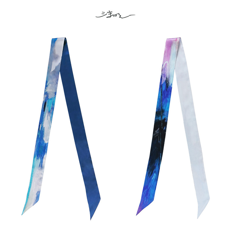 沫明手绘蓝色简约飘带男女早春