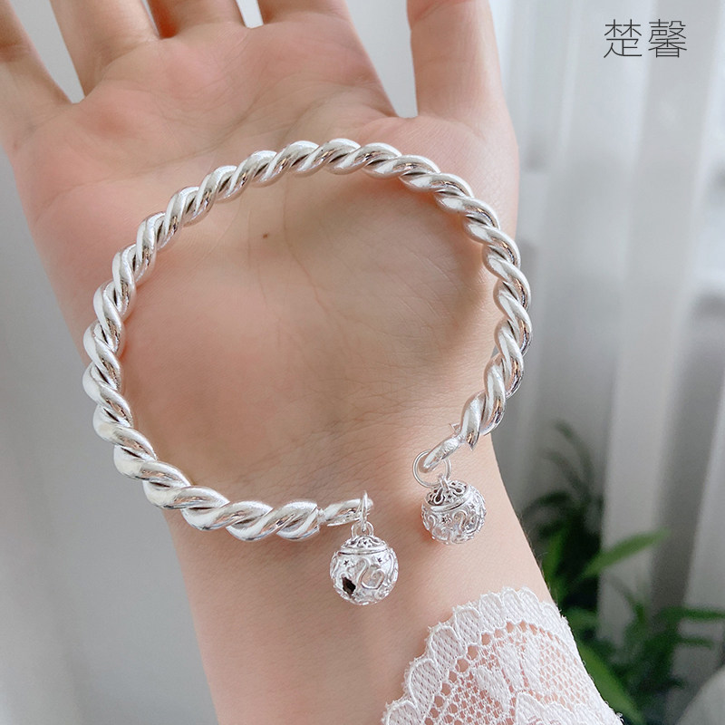 一步一响抖音扭线双宫铃手镯白铜镀银女铃铛女生闺蜜饰品七夕礼物