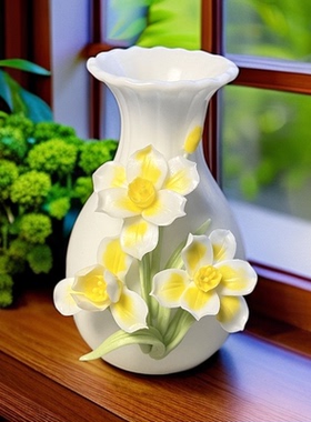 陶瓷花瓶手工捏花传统工艺陶瓷花瓶摆件插花家居括花摆件