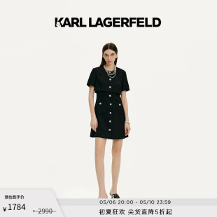 KARL 双袋圆领连衣裙老佛爷 黑色短袖 LAGERFELD卡尔拉格斐2024夏款