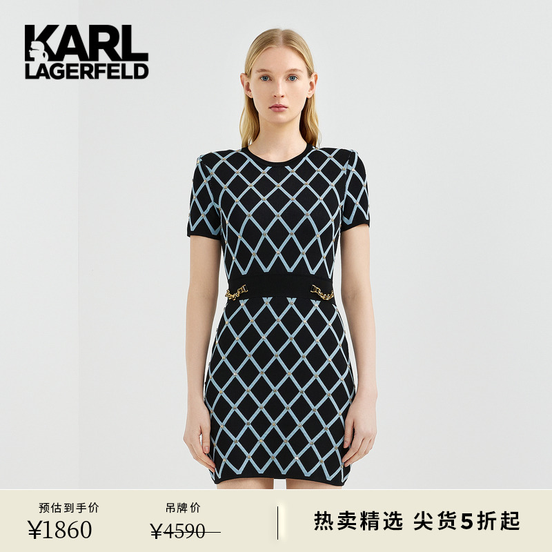 KARL LAGERFELD卡尔拉格斐2022秋冬款收腰连衣裙女老佛爷221L2015