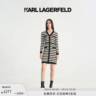 黑白条纹撞色小香针织连衣裙老佛爷 KARL LAGERFELD卡尔拉格斐春款