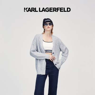 【胡可专享】KARL LAGERFELD卡尔拉格斐秋季新款毛针织衫银色开衫