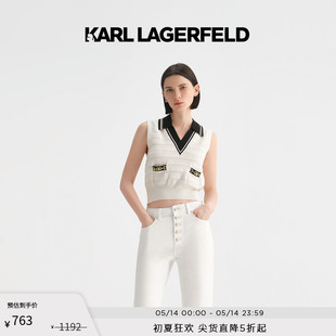 撞色针织衫 KARL LAGERFELD卡尔拉格斐2023夏款 V领无袖 马甲背心