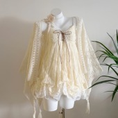 两穿显瘦夏季 vintage古早蕾丝花苞连衣裙 披肩 春日告白 POSHOP