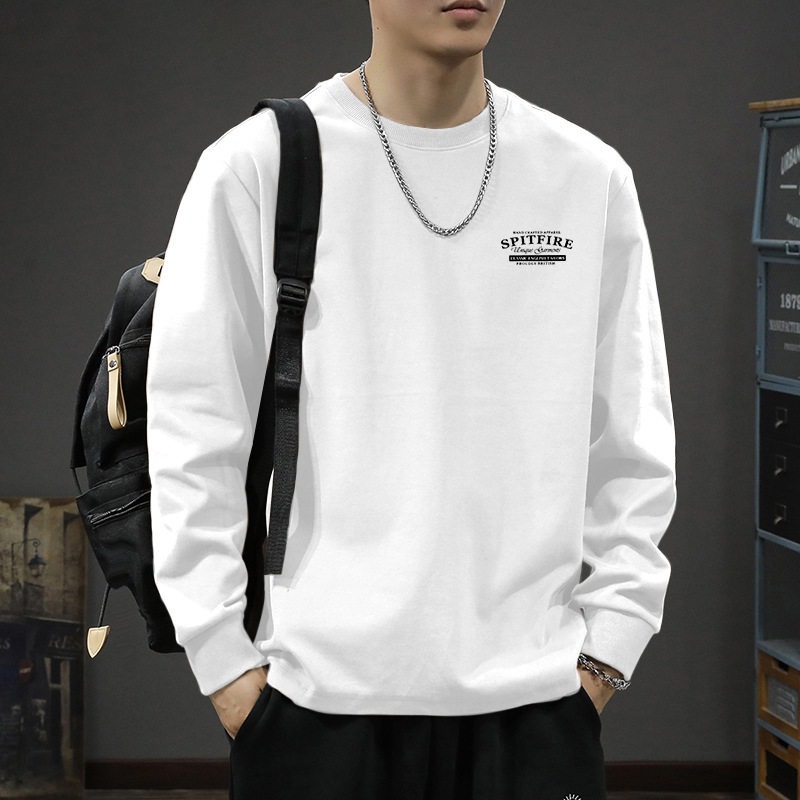 白色长袖T恤男秋冬季2026新款宽松打底衫内搭青少年上衣纯棉体恤
