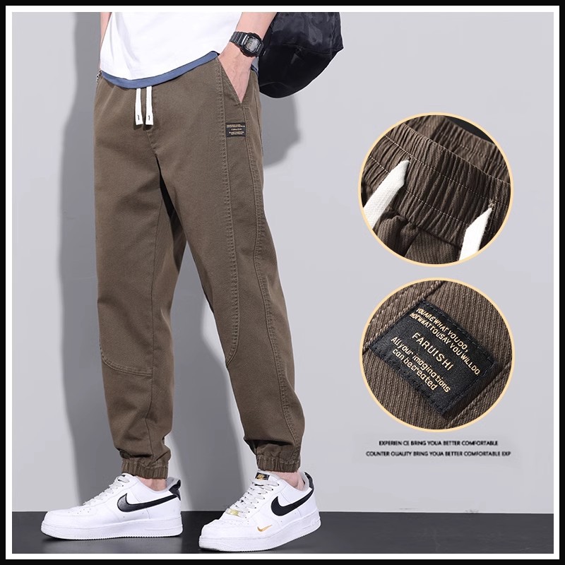 春秋季休闲裤男款2025新款宽松束脚运动哈伦九分工装长裤子