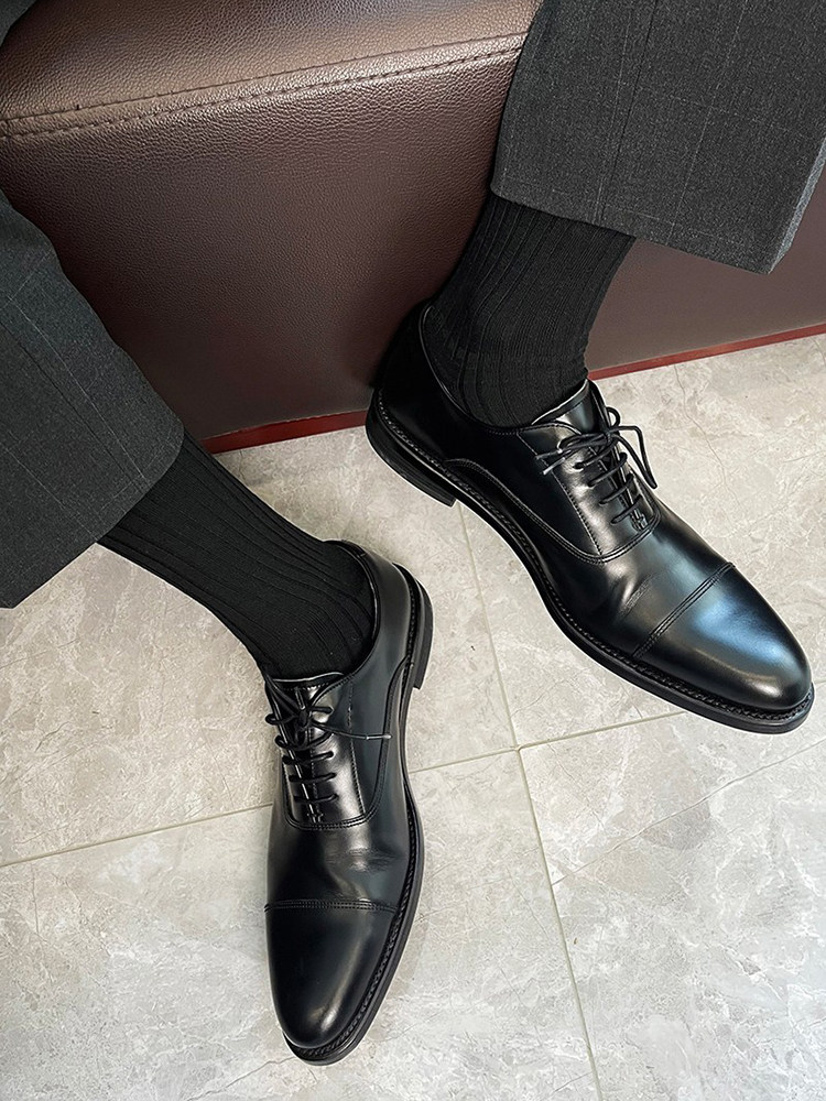 男士黑袜商务正装中筒袜纯棉防臭西裤皮鞋长袜潮黑色夏季薄款西装