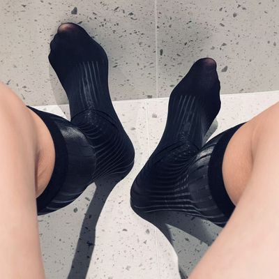 亮面油光丝袜男长筒条纹商务袜