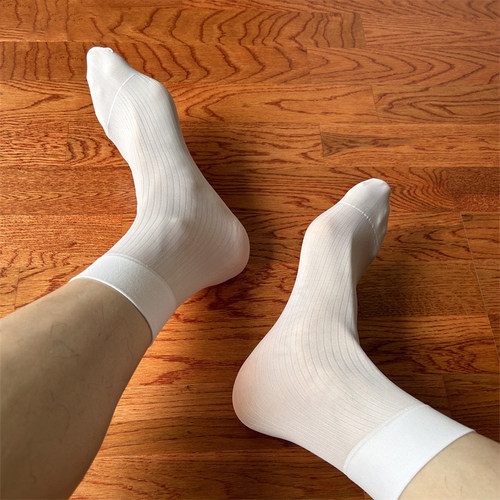 白色男士丝袜短筒薄款条纹商务袜
