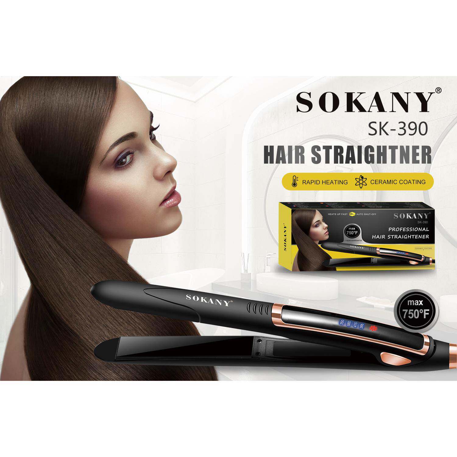 跨境SOKANY390卷直发两用夹板陶瓷美发夹板烫发器LED屏幕滑屏调温