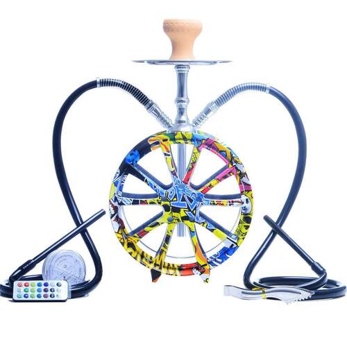 阿拉伯塑料水烟工厂大号双管水烟 壶亚克力车轮水烟壶hookah