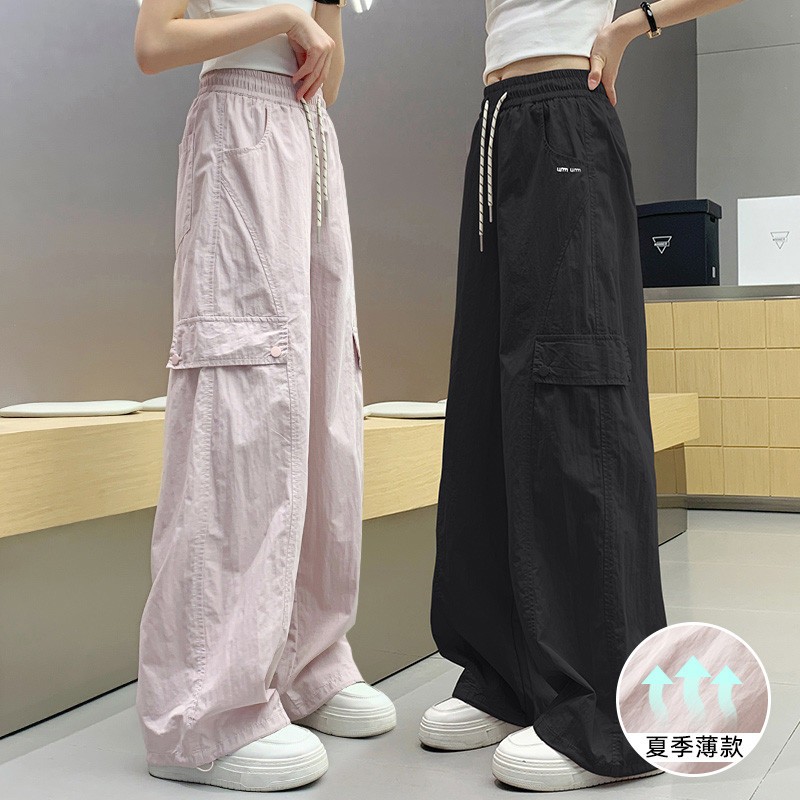 女童工装裤夏季薄款裤子2025新款女大童宽松防蚊透气直筒休闲裤
