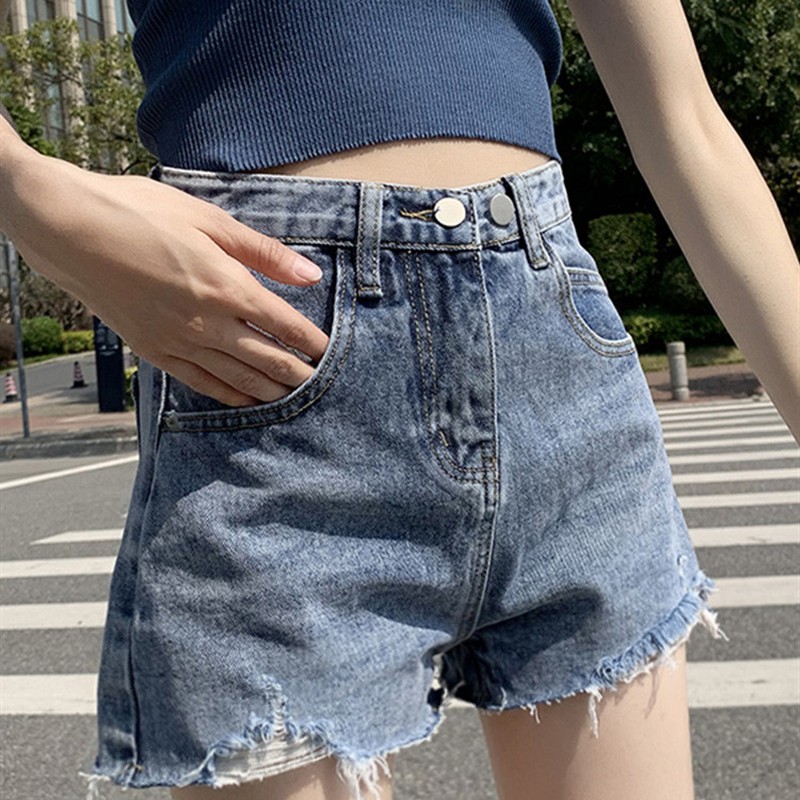 2025新款破洞牛仔短裤女夏季薄款ins高腰显瘦宽松网红阔腿a字热裤