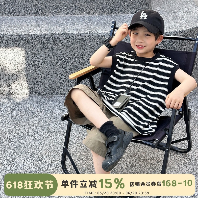 儿童夏装男童短袖t恤无袖背心外穿2025夏季新款宝宝宽松条纹上衣5