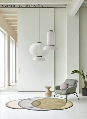 GIRONES进口GAN手工枪刺簇绒不规则圆形拼接客厅卧室红色绿色地毯