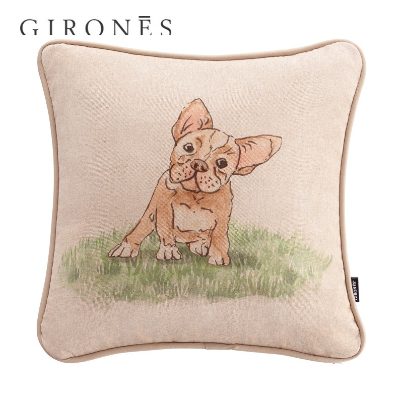 GIRONES进口西班牙双面宠物狗图案数码印花方形抱枕靠垫套含芯