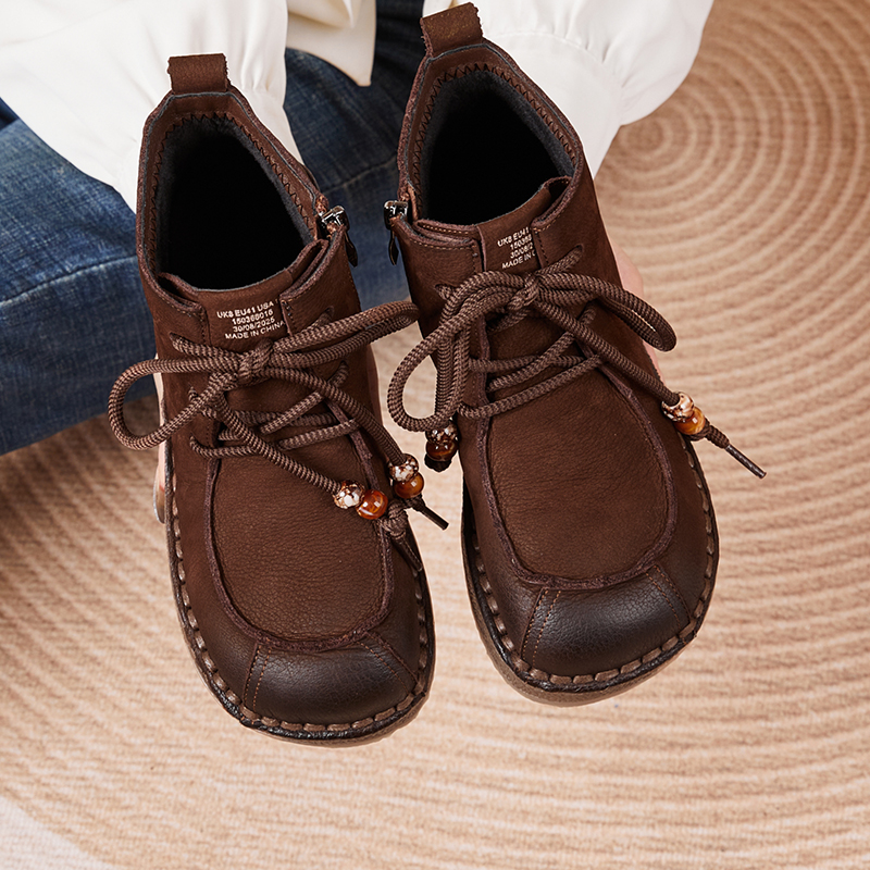 头层牛皮秋冬新款复古棉里妈妈鞋