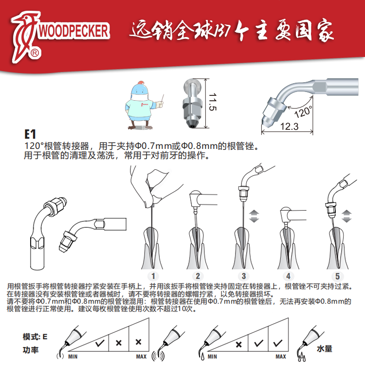 啄木鸟超声洁牙机根管荡洗工作尖E1/E2/E3/E3D/E4/E4D/E5/E5D/E6