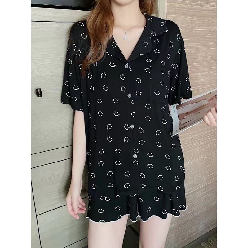夏特大码300斤胖MM薄款笑脸印花宽松短袖短裤两件套家居服睡衣女,女士内衣/男士内衣/家居服,睡衣/家居服套装,淘宝优惠券,粉丝福利购,淘宝优惠卷