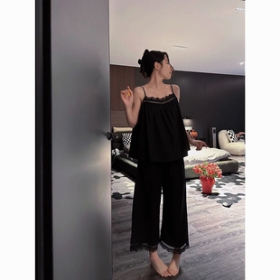 300斤 胖mm特大码 性感蕾丝吊带睡衣女夏季 纯欲风家居服套装 宽松2