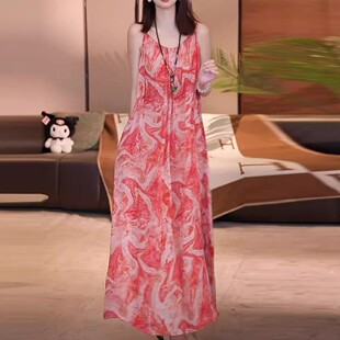 大码 300斤胖mm宽松遮肉显瘦度假风吊带连衣裙女ins 新款 2025夏季