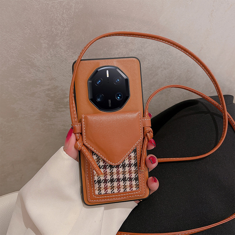 适用华为mate50RS保时捷手机壳斜挎可背带挂绳女mate40rs全包防摔可插卡mate60rs非凡大师保护套网红卡包新款