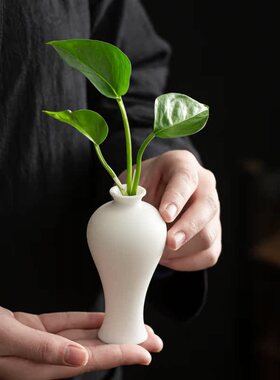 禅意陶瓷小花瓶白瓷观音玉净瓶摆件家居茶桌装饰品桌面插花花器