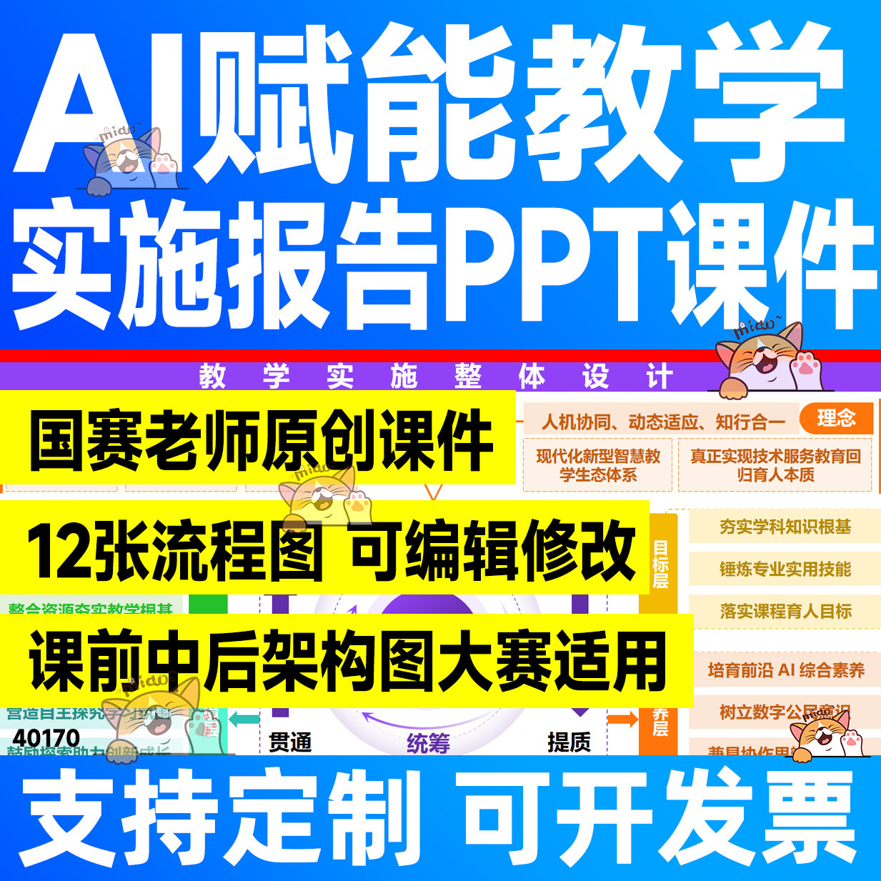 教学实施AI赋能设计目标学情分析流程架构图报告图可编辑课件PPT